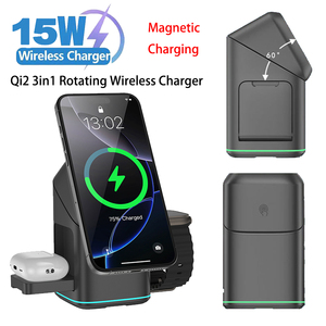 Base de <span class=keywords><strong>Carga</strong></span> Inalámbrica Magnética 3 en 1 con Rotación Automática Qi2 para <span class=keywords><strong>iPhone</strong></span> 16/15/14/13/12, Samsung, Xiaomi, Huawei, <span class=keywords><strong>Carga</strong></span> Rápida - Product Image 1