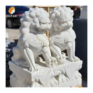 屋外手彫り等身大大理石中国フー犬彫刻像 - Product Image 1