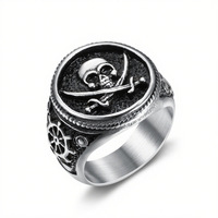 Bague pour homme en acier inoxydable plaqué or 18 carats, style punk, inspirée des Pirates des Caraïbes, directement de l'usine