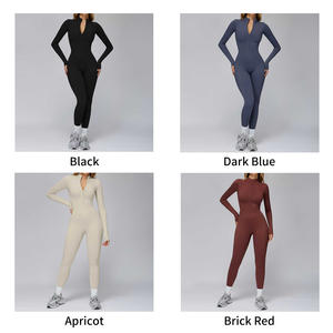 Justaucorps de Yoga Doublé Polaire à <span class=keywords><strong>Manches</strong></span> <span class=keywords><strong>Longues</strong></span> Demi-Zip pour <span class=keywords><strong>Femme</strong></span>, Haute Qualité, Coupe Ajustée, Chaud et Moulant, Tenue de Sport d'Hiver Une Pièce - Product Image 2