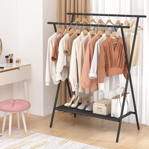 Draagbare Dubbele Staaf Kledingrek Met Oxford Doek Planken Zwart Metalen Kledingstuk Opknoping <span class=keywords><strong>Rack</strong></span> Voor Gebruik In De Woonkamer - Product Image 5
