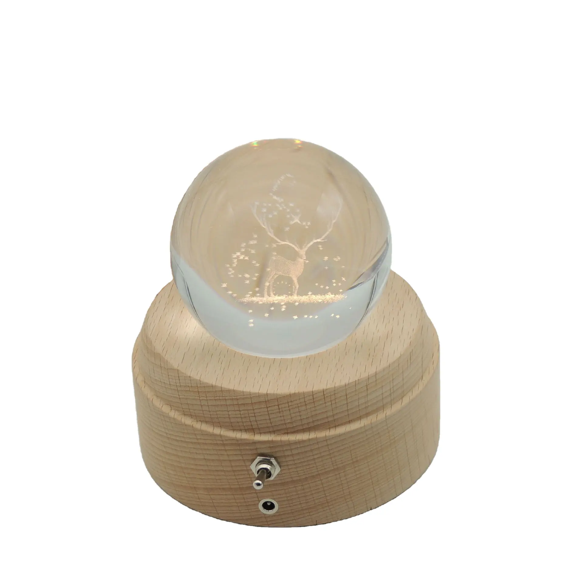 กล่องดนตรีทำจากคริสตัลทรงกลมทำจากไม้ของขวัญวันเกิดทำจากแก้วและไม้หรูหรา
