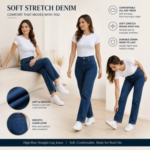 Jeans da Donna a Vita Alta, Gamba Dritta, Eco-Friendly, Traspiranti, Denim Vintage, Lavaggio Medio, Casual, Lunghezza Intera - Product Image 5