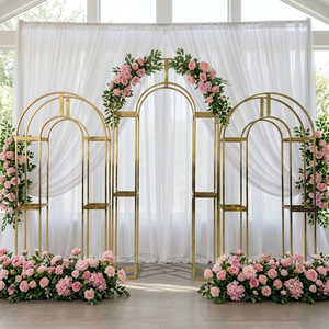 LEDA Wedding Events Three-piece Set Metal Frame <b>Backdrop</b> <b>Stand</b> Gold Stainless Steel Double Arch - Product Image 1