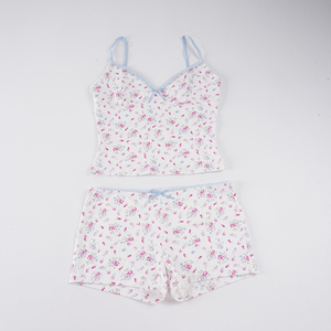 Conjunto de Pijama Floral Sexy para Mujer, Top Camisero sin Mangas de Algodón Suave con Pantalones Cortos, Ropa de Dormir de Verano con Estampado Lindo - Product Image 6