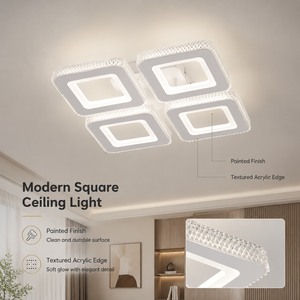 Plafonnier LED carré moderne en acrylique 40W, tricolore, dimmable, CRI élevé, montage en surface pour maison, chambre, salon - Product Image 2
