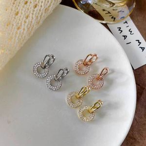 Göz kamaştırıcı çift daire bağlantılı küpe lüks kadınlar için gümüş renk/altın renk moda kübik zirkonya gelin küpe - Product Image 3