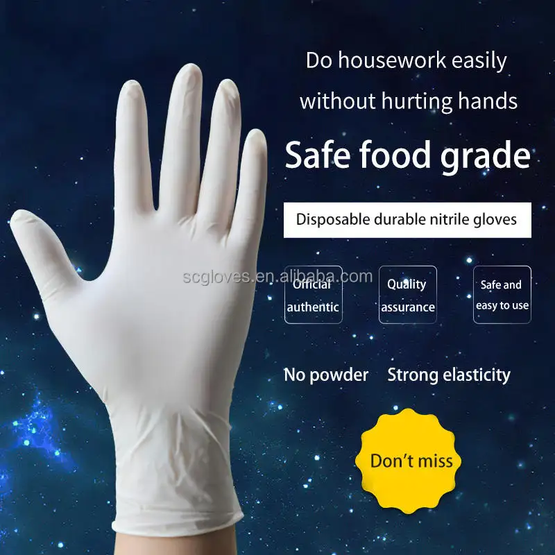 Guantes de látex en polvo de grado alimenticio, guantes de goma de Pvc grueso, seguro de trabajo doméstico, venta directa de fábrica