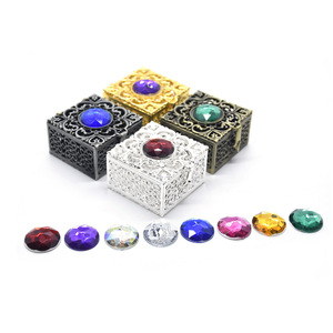 Antique Square Jewelry <b>Box</b> 4.8x4.5cm Plated Metal With Gemstone Top <b>For</b> <b>Gift</b> Storage - Product Image 1