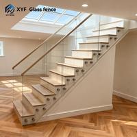 Escalier en bois/marbre avec marches, support/fixation en acier inoxydable SS316, balustrade en verre trempé de 12 mm