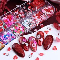 Hari Valentine 3D cinta hati payet 12 grid Resin warna permen merah bibir huruf Aksesori seni kuku