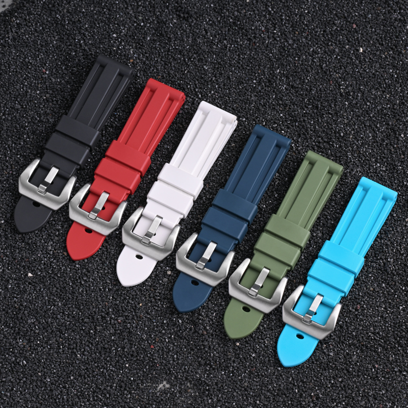 20mm 22mm 24mm FKM Fluororubber Watch Bands Strap FKM Rubber Wrist Watchbands for Panerai 111 386 441 Mechanical Watch