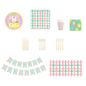 DAMAI Pink and Green Cross Grid Pattern Plate Set <b>Easter</b> Bunny and Egg-themed Disposable Paper Napkin for <b>Easter</b> Celebrations - Product Image 5