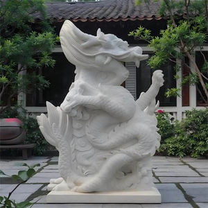 Escultura de Dragón Chino de Mármol para Jardín de Arte Tradicional Oriental - Product Image 1