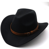 Chapeau de Cowboy occidental pour femmes, ceinture de chameau rétro, polyvalent, automne-hiver vêtements pour hommes et femmes, chapeau de haut à larges bords