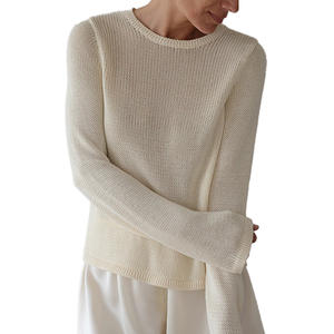 Venta al por mayor de suéter de punto de las mujeres personalizadas 100% de algodón de cuello redondo de punto abierto Casual Preppy de alta calidad de color sólido con estilo de uso diario - Product Image 3