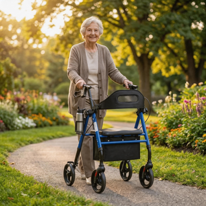 <span class=keywords><strong>Andador</strong></span> con <span class=keywords><strong>Ruedas</strong></span> y Asiento con Respaldo, Portavasos y Bolsa de Almacenamiento, Plegable, Ajustable, con Capacidad para 350 lb, para Personas Mayores - Product Image 1