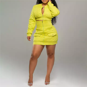 Tenues pour femmes à manches longues, vêtements pour femmes, robe, veste à fermeture éclair, ensemble jupe, matériau épais, manteaux - Product Image 5