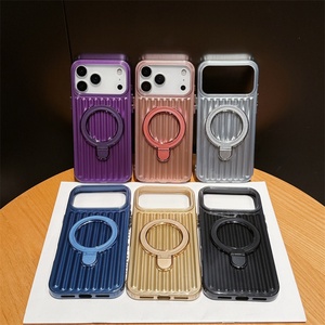 Funda de Lujo a Rayas con Anillo Magnético y Soporte Antigolpes para iPhone 11 12 13 14 15 16 17 Pro Max 17 Air - Product Image 1