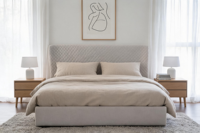 Base de Cama Otomana Tapizada Premium con Respaldo de Ala y Almacenamiento Elevable, Tamaños Queen, King, Full, Twin, Personalizable, Fácil Montaje para Alquiler