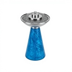 Brûleur d'encens conique en résine bleu électrique vibrant, support à bakhoor en chrome brossé à motif soleil - Product Image 1