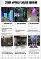 Mur d'eau en verre autoportant moderne avec cascade LED à changement de couleur, fontaine décorative pour hall d'hôtel