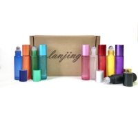 Lanjing Bouteilles à rouleaux en verre givré de 10ml avec boule à rouleaux en acier inoxydable Couleur arc-en-ciel