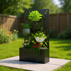 Jardinera moderna con panel de privacidad, macetero metálico para macetas y plantas, uso en exteriores - Product Image 2