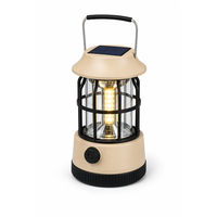 Lanterne de camping LED rechargeable solaire JD-L901BR avec port Type-C, gradation progressive, lampe rétro portable à suspendre, étanche IP44 pour l'extérieur