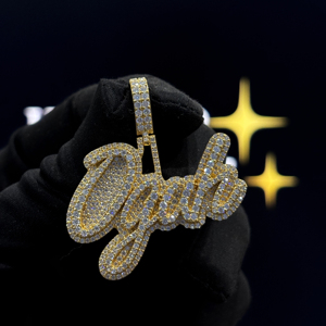 Custom Script <b>Initial</b> <b>Pendant</b> Gold Finish Iced Out Letter Charm Necklace for Men & Women - Product Image 5