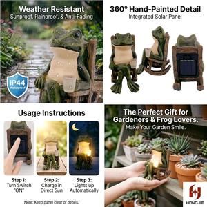 Solarbetriebener Schaukelstuhl in Froschform aus Harz mit LED-Warmweißlicht für den Garten, Solarpanel und modernem Design, RoHS-zertifiziert - Product Image 5