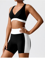 Shorts de yoga côtelés color block pour femme, taille haute, sans couture avant, style cycliste, effet froncé aux fesses, en nylon et élasthanne, pour la gym, l'entraînement et le cyclisme