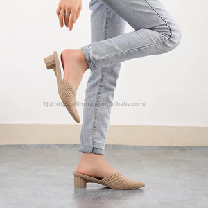 Haley Shark's New Women's Spring Summer Fashion Chunky Heel Baotou <b>Half</b> Slipper Pointed-Toe Casual Sandals Outer Wear - Product Image 2