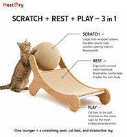 Vente en gros : Griffoir pour chat durable et anti-rayures en rotin naturel et corde de chanvre, convertible en canapé-lit, avec jouet pour chat en forme de balle