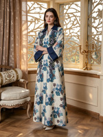 Robe longue Abaya de luxe imprimée, col rabattu, broderie, strass, robe musulmane, Kaftan arabe de Dubaï, tenue de soirée pour l'Aïd