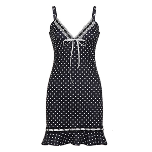 Vestido Mini Tipo Camisola con Estampado de Puntos, Estilo Y2K, Sexy, con Ribete de Encaje, Escote Pronunciado, Corte en A, para Mujer - Product Image 6
