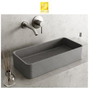Lavabo Ovalado de Cemento BOTON STONE, <span class=keywords><strong>Encimera</strong></span> de Concreto, Diseño Redondo para Lavarse las Manos, Lavabo de Concreto Gris para Baño - Product Image 1