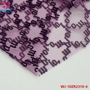 Bán Buôn 100% Polyester Điện Lưới Vải Tuyn In Flock Vải Thư Tiếng Anh Hoa Vải Cho Váy Giản Dị Sợi Váy - Product Image 3