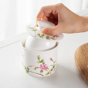 Rústico Floral Clássico Redonda Cerâmica Porcelana French Butter Crock Dish Container Com Tampa Em Água Para Tabletop Counter Decor
