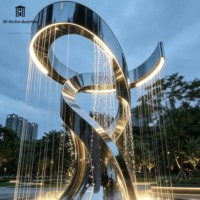 Fontaine sculpturale moderne en acier inoxydable poli miroir de grande taille pour la décoration extérieure de jardins, parcs et hôtels