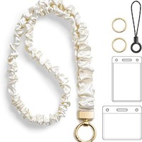 Aksesoris gantungan kartu nama, tali lanyard scrunchie yang dapat ditarik, dengan tempat handphone elastis dan gantungan handphone.