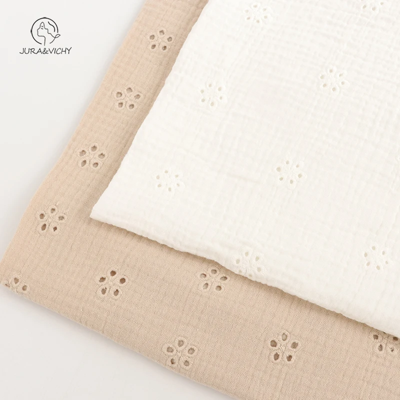 Custom Embroidery Jacquard Muslin 100% Cotton 2 Layers Gauze Crinkle Woven Fabric OEKO-TEX Certified Garment Home Textile Boys