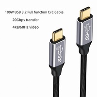 Câble USB 3.2 C vers C plaqué or DFX 4K60Hz 2M 20Gbps 100W tressé avec E-Marker pour téléphone portable, ordinateur portable et moniteur de studio