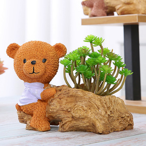 Pot de fleurs succulentes transfrontalier en forme d'ours et de lapin de dessin animé, décoration de bureau à domicile, ornements faits à la main en gros, modèle WL-sz001 - Product Image 3