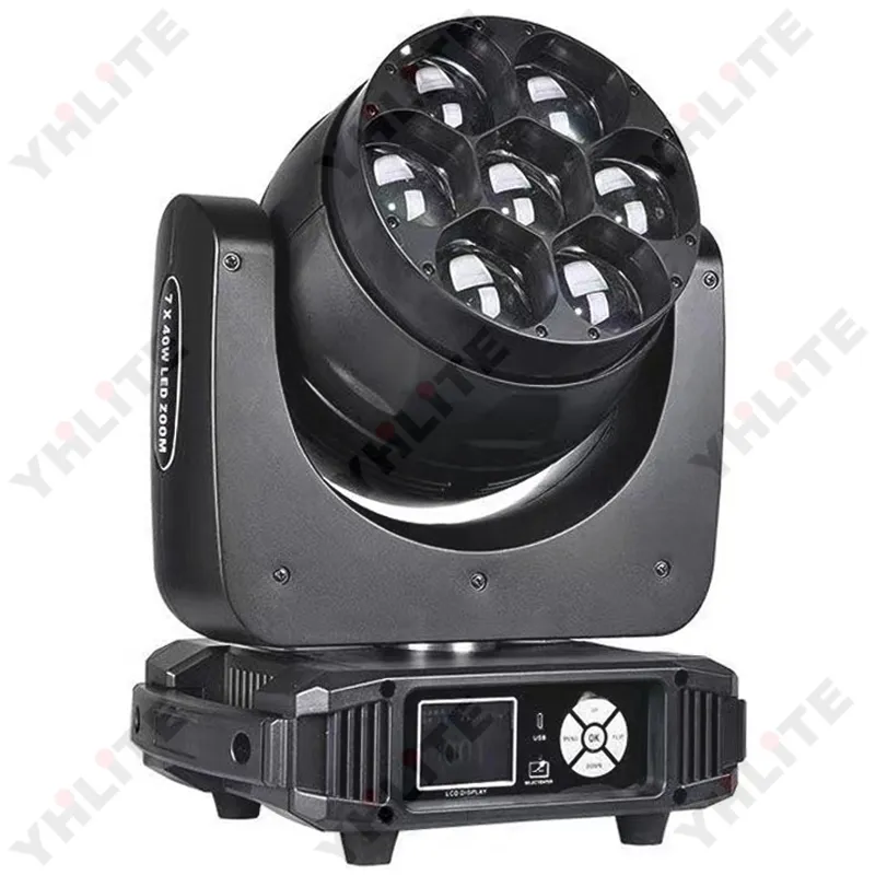 Luz led de cabeza móvil para dj, lámpara rgbw de 7x40W con zoom 4 en 1, gran oferta