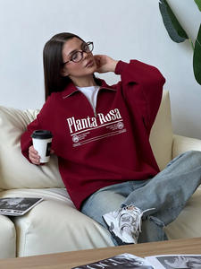 Quarter Zip up Outdoor High Zip Neck Pullover Soft Cómodo Cremallera Suelta Sudadera de algodón liso Mujer - Product Image 5