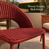 Chaise de salle à manger d'extérieur en rotin rouge, dossier arqué, résistante aux intempéries, avec structure en acier tressé, pour patio, restaurant, café, jardin