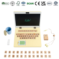 Tableau de dessin en bois style ordinateur portable, jouet de jeu d'imitation avec accessoires de bureau complets pour l'éveil éducatif et le jeu de rôle des enfants