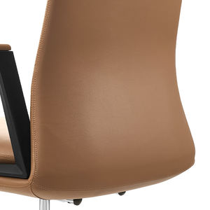 Silla de oficina nórdica comercial contemporánea de cuero de lujo moderno con respaldo alto, silla de oficina marrón para reuniones sin rodillos - Product Image 4