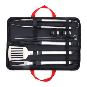 Stainless Steel <b>BBQ</b> Grill Set 10 Piece Portable Outdoor Camping Barbecue <b>Tools</b> with Round Tube Handle - Product Image 1